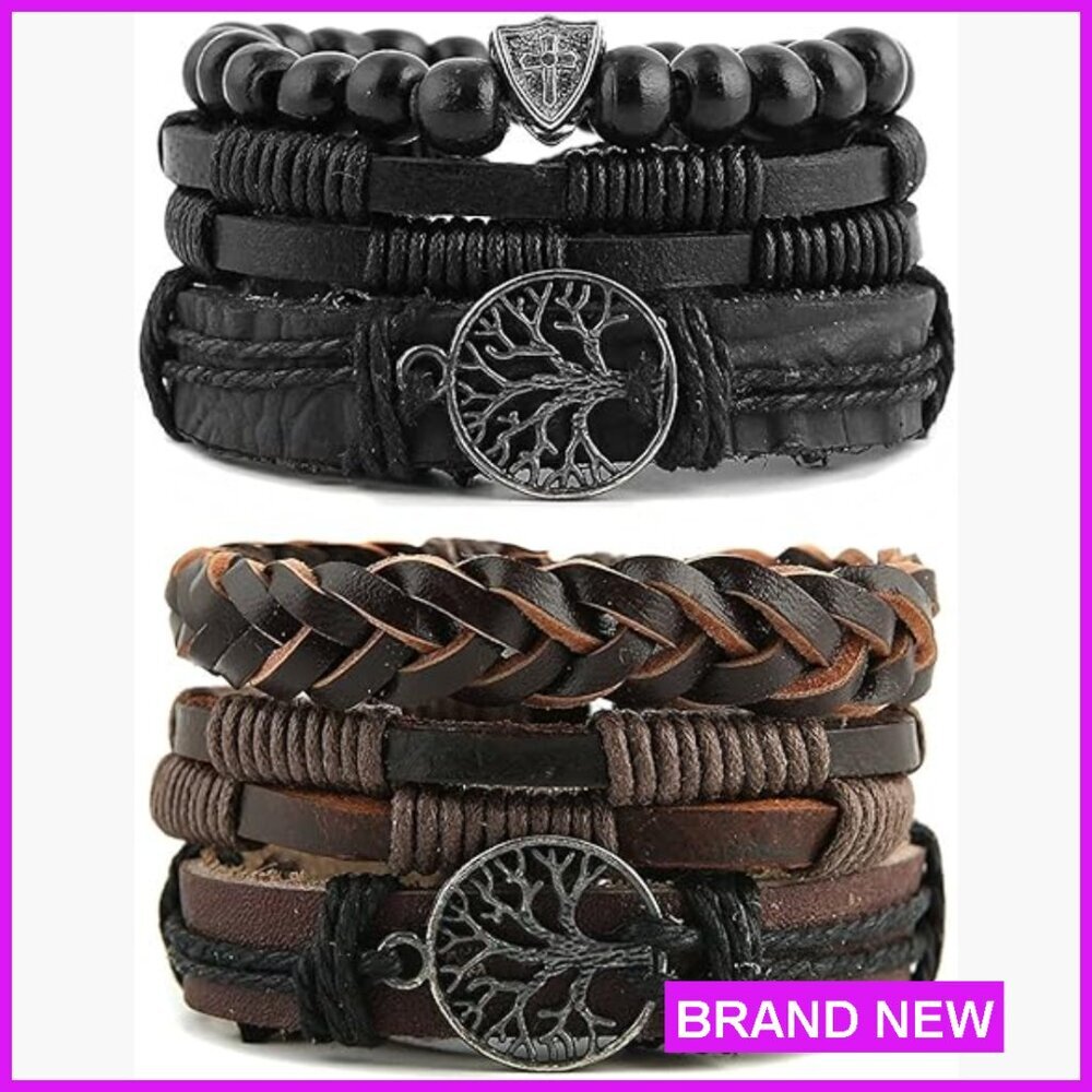 Genuine Leather Tree of Life Bracelet Tiger Eye Stone Unisex Ethnic Tribal